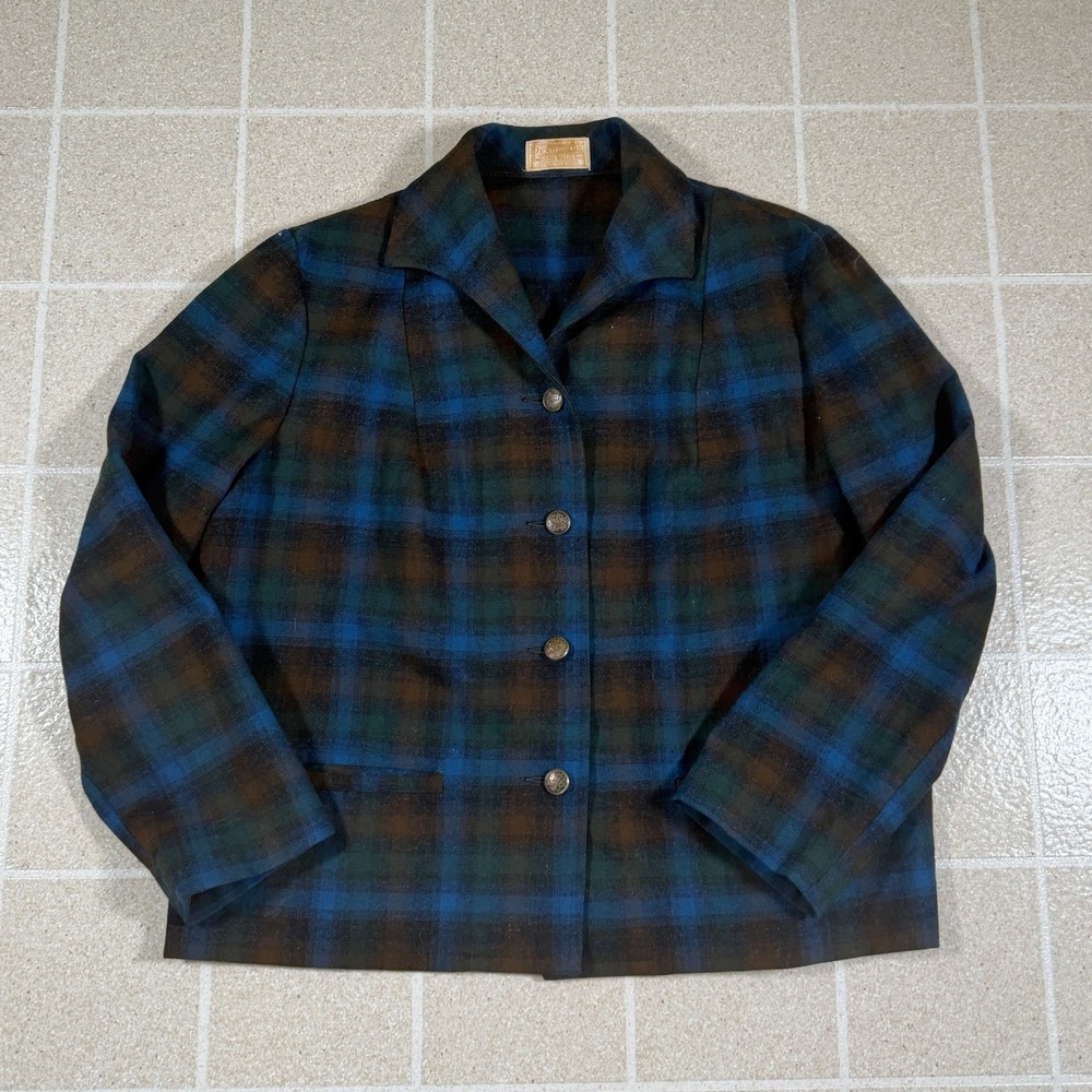 Vtg 50s Pendleton 49er Wool Jacket Plaid Shadow Ombre Boxy Blazer Shacket Sz 18